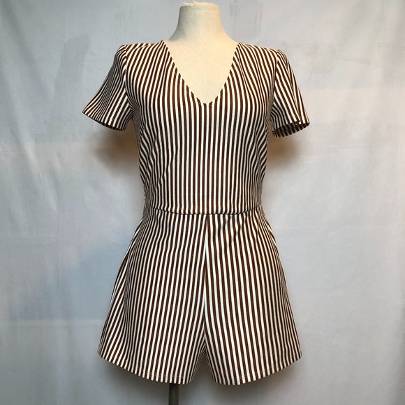 Zara Pants - ZARA (NWT) Red & White Striped Romper Size M